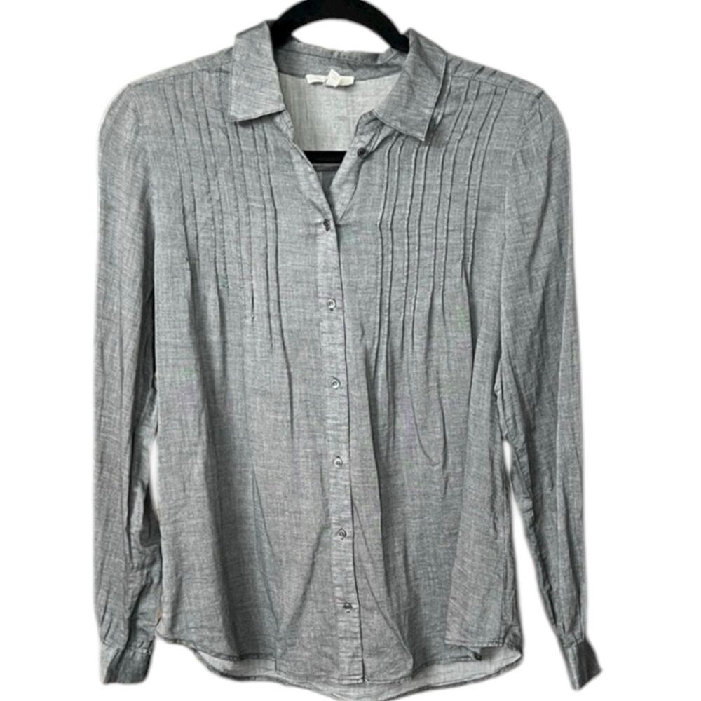 Joie Gray Pintuck Button Down Shirt Long Sleeve Lightweight Blouse - S